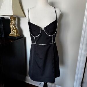 NWT self-portrait Bonded Satin Mini Dress black US6